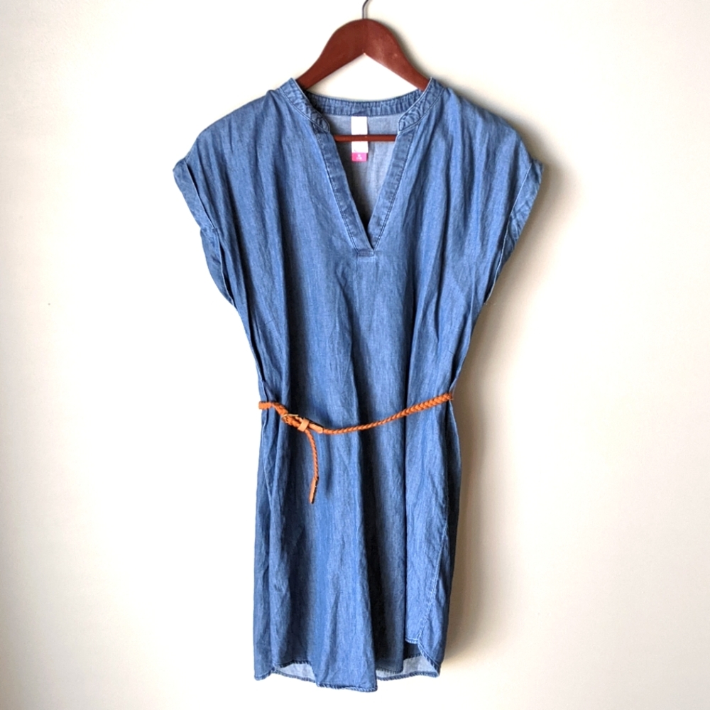 Chambray Denim T-shirt Dress with Belt size medium